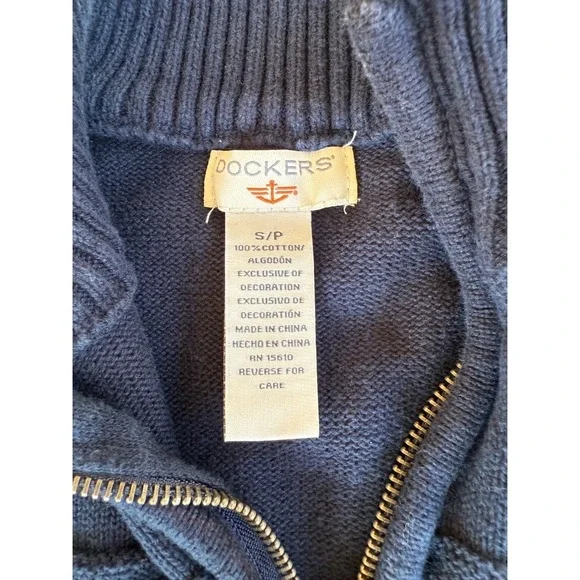Dockers Mens Quarter Zip Pullover Sweater S/P Small Blue Cotton Knit Ribbed - Picture 5 of 6